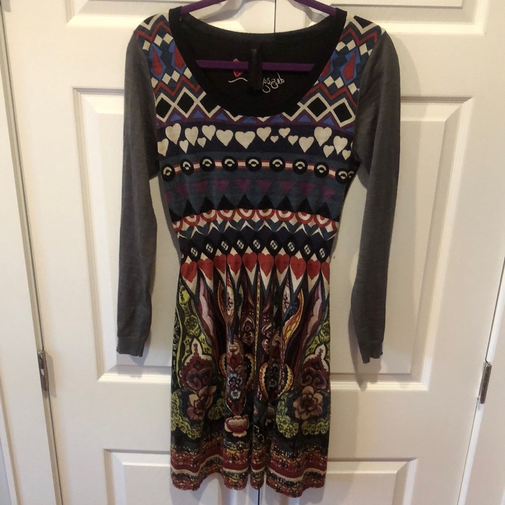 Desigual wool dress, long sleeved, multi colored